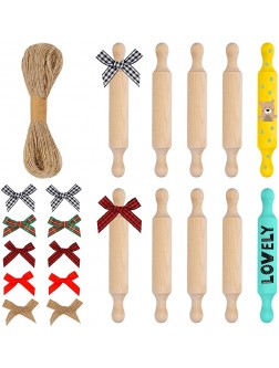10Pcs Wooden Mini Rolling Pin 7 Inch,Mini Dough Roller Baking Rolling Pin with Rope and 10Pcs Ribbon for DIY Crafts Tools Farmhouse Kitchen Tiered Tray Decor 7inch - BDXZFL1DY