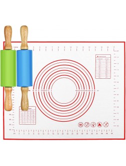 3 Pieces Mini Rolling Pin Set 2 Pieces Non-Stick Silicone Rolling Pins and 1 Piece Pastry Mat Dough Rolling Mat for Kids Children Home Kitchen Children Cake 9 Inch - BVNRROXF8
