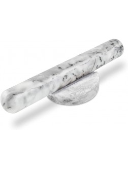 AntTech Genuine Smooth Marble Rolling Pin Sits on Matte Base Weight with Large Comfort Grip Handles to Ease Effort -11.8" Length White - BB1YQ98WT