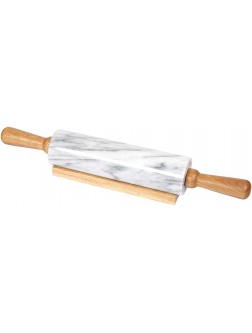 Creative Home 18" L Deluxe Natural Marble Stone Rolling Pin with Wooden Handles and Cradle 2-1 4" Diam. x White pattern may vary - BKVW9ETU6