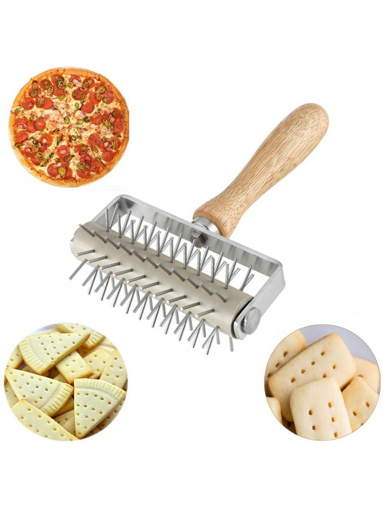 EVEDMOT Pizza Dough Docker Roller Stainless Steel Pizza Pin Puncher Dough Hole Maker with Wood Handle Docking Tool for Pizza Cookie Pie Pastry Bread - B9CDOZVNO