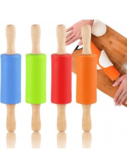 Faxco 4 Pack Mini Rolling Pin for Kids 9 Inch Wooden Handle Rolling Pin Non-Stick Silicone Rolling Pins for Children Cake Baking - BM6SE8CR4