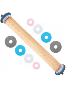 Gorilla Grip Premium Rolling Pin Adjustable Dough Roller Solid Beechwood Removable Thickness Rings to Measure Doughs Professional Home Kitchen Baking Utensil for Pies and Pizza Gray Pink White Aqua - BJFCANBID