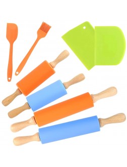 Koogel 8 Pcs Silicone Rolling Pins Set 15 Inch Non-Stick Rolling Pins 9 Inch Kids Rolling Pin Scraper Chopper Silicone Oil Brush Spatula for Parent-Child Baking - BKEFWUOSC
