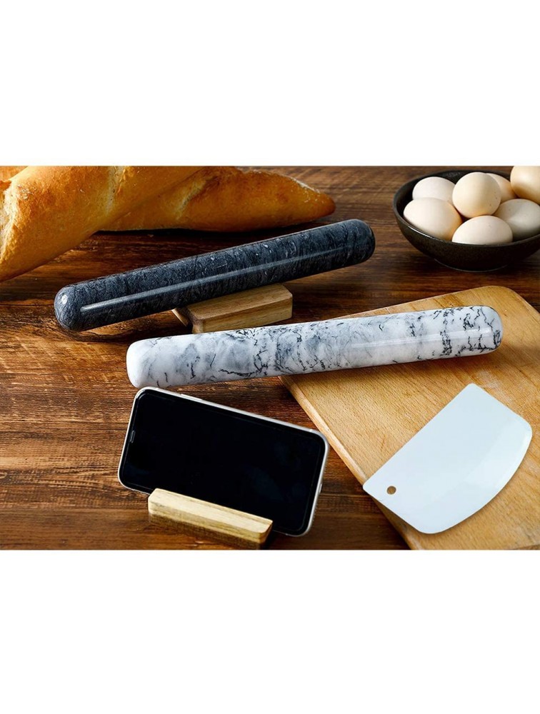 Marble Rolling Pin with Wood Cradle 12 Inch Black Non-Stick Dough Roller Professional Essential Kitchen Utensil French Heavy Duty for Baking Pizza Fondant Pie Crust Cookie Pastry - BMQZRTNTK