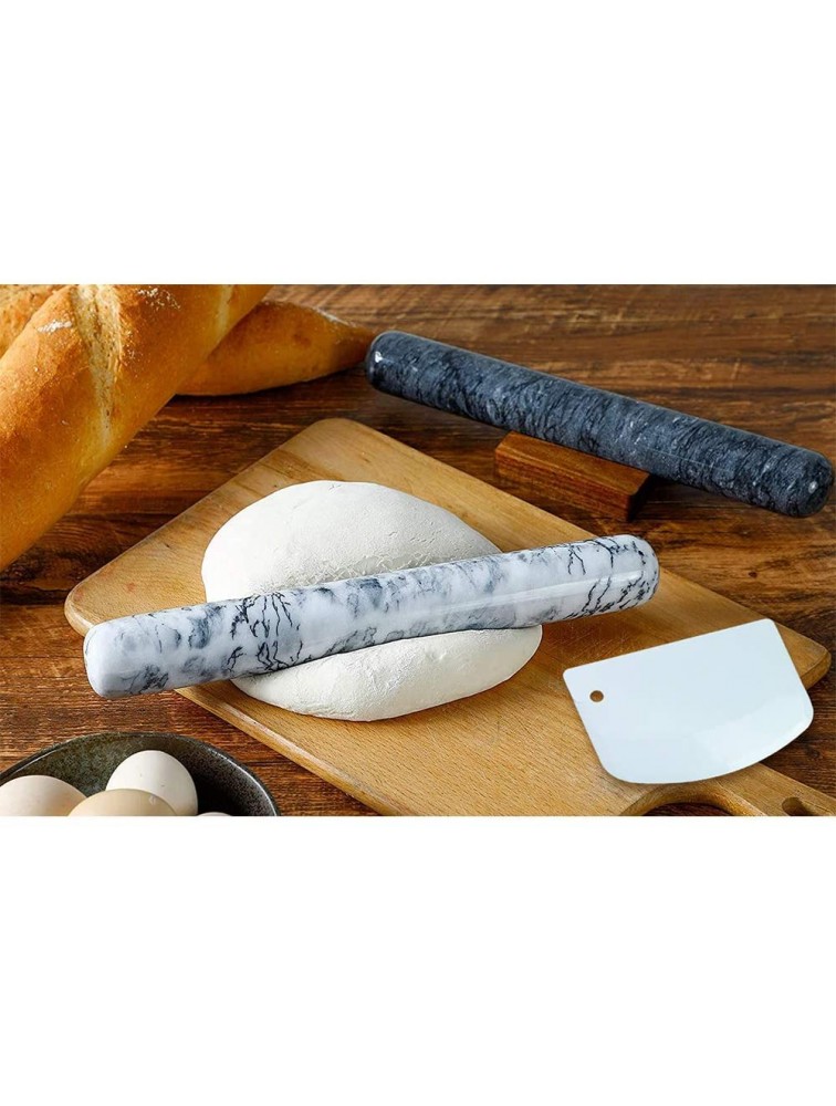 Marble Rolling Pin with Wood Cradle 12 Inch Black Non-Stick Dough Roller Professional Essential Kitchen Utensil French Heavy Duty for Baking Pizza Fondant Pie Crust Cookie Pastry - BMQZRTNTK