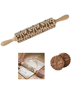Rolling Pins Engraved 3D Holiday Rolling Pins,Embossed Wooden Rolling Pins with Christmas Elk Deer Pattern for Baking Embossed Cookies Waffles Pastry Dough Pies,15.3 Inches - BWERXIZO7