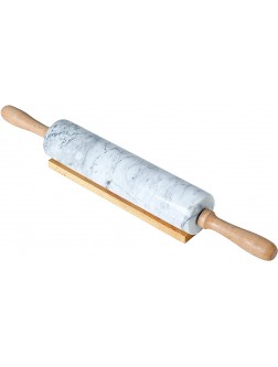 Snugrom Polished Marble Rolling Pin with cradle 18 inch Non Stick Surface Heavy Duty and Soild Rolling Pin with Handle and Wooden Base White,F150,for Fondant Pie Crust Cookie Pastry Dough - BKHZ442FY