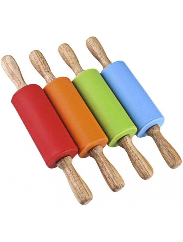 STOBOK Mini Rolling Pin Kids Wooden Handle Rolling Pin Silicone Rolling Pins for Home Kitchen,4 Pack Red Green Orange Blue - BMC2S7LPW