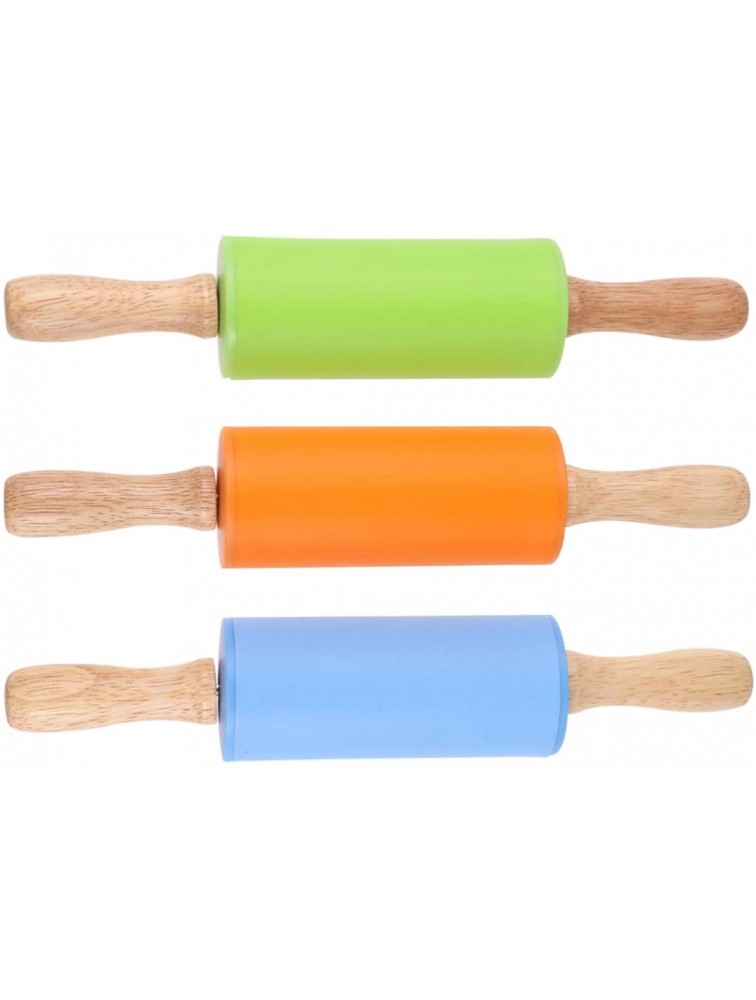 STOBOK Silicone Rolling Pin Children Dough Roller Rolling Pins for Baking,3 Pieces Orange + Green + Blue - BRQE0M7BF