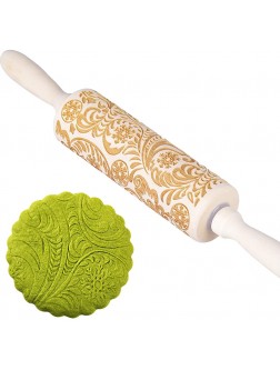 Wooden Embossing Rolling Pins with Designs for Baking Engraved Rolling Pin with Pattern Fondant Roller Snowflakes Christmas 3D - B2BMKHXU3