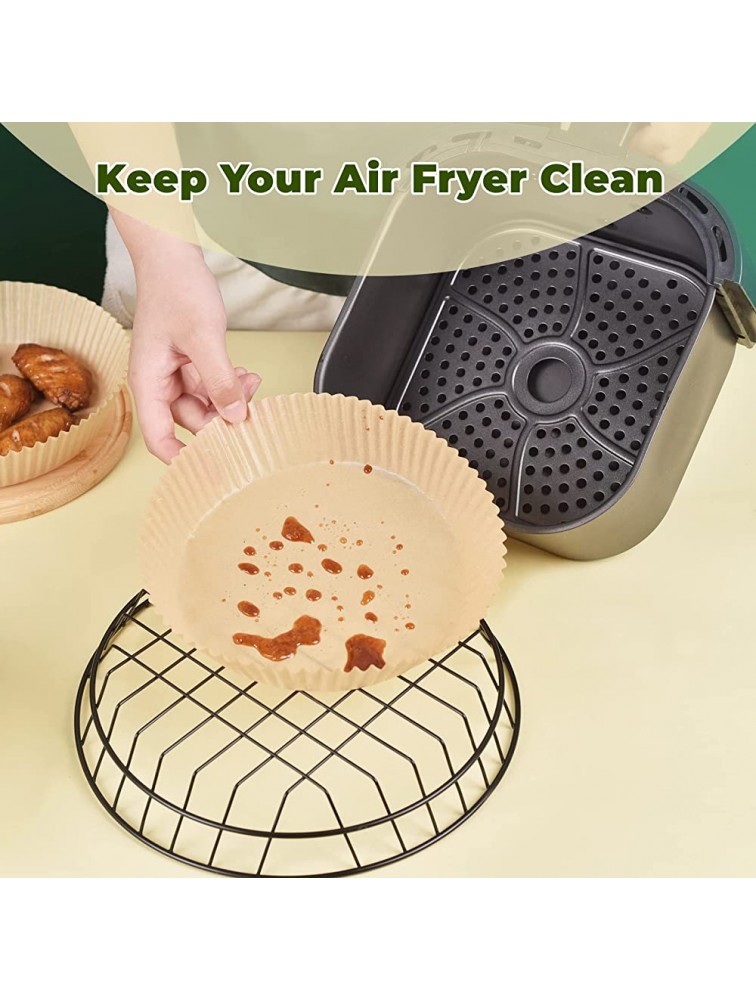 Air Fryer Disposable Paper Liner Round Airfryer Parchment Sheets Liners for Baking Non-Stick Oil-Proof Filter with 1 Food Grade Silicone Brush and 4 Replacement Brush HeadsNatural 6.3inch-50pcs - BT8PKCLX3