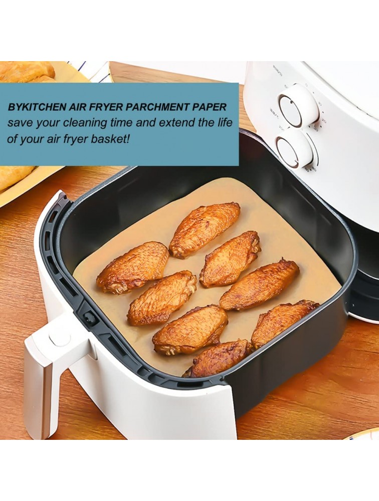 BYKITCHEN Air Fryer Parchment Paper 8.7x8.7 Inches Set of 200 Nonstick Unbleached Square Parchment Paper for Air Fryer Compatible with Philips Ninja Foodi GoWISE USA Cosori Air Fryers and More - BGX6I2V27