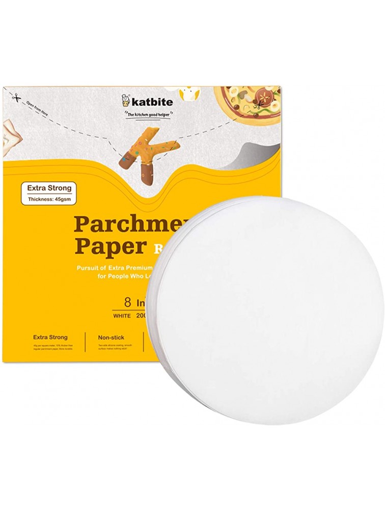 Katbite Heavy Duty Parchment Rounds 8 Inch 200 Pcs Parchment Paper Rounds Available Uses for Cake Baking Air Fryer Liners - BEES8UD6Y