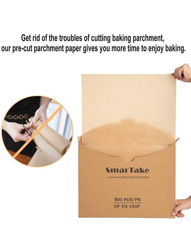 SMARTAKE 16x24 Inches Parchment Paper Baking Sheets 100 Pcs Non-Stick Precut Baking Parchment Suitable for Baking Grilling Air Fryer Steaming Bread Cup Cake Cookie and More Unbleached - BYBNJOBUU
