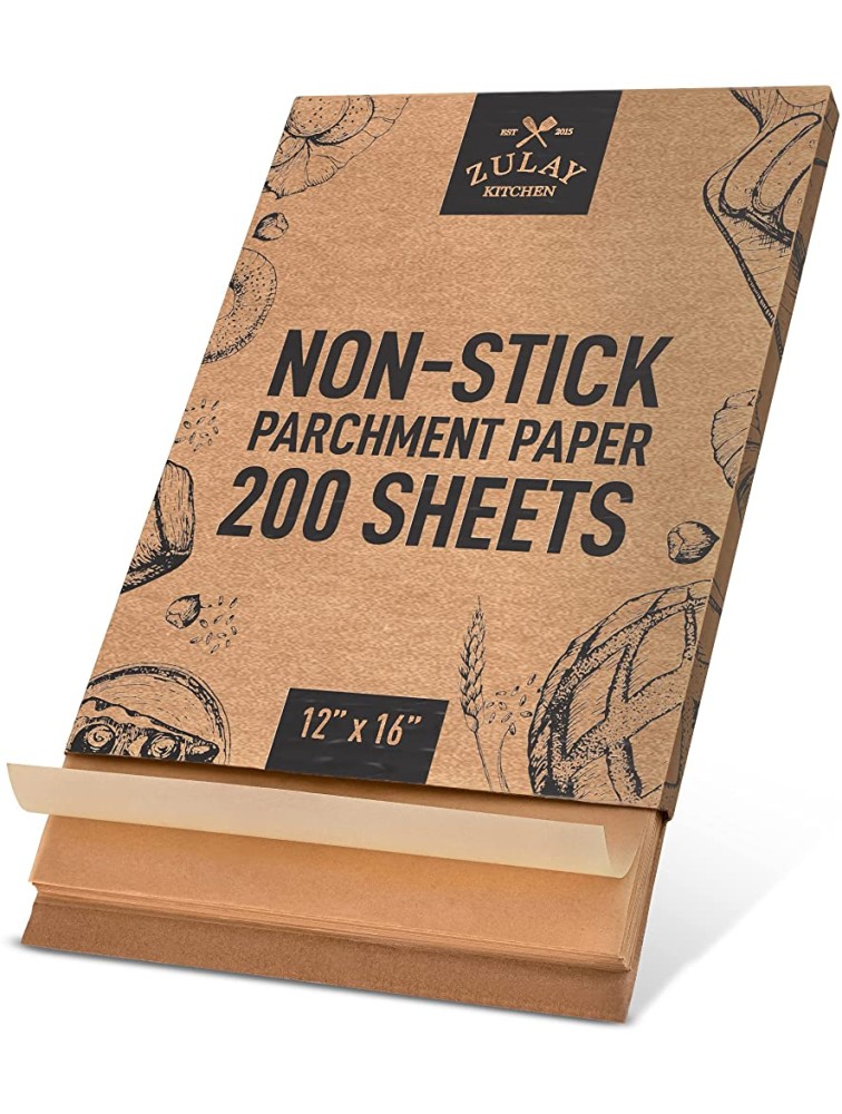 Zulay Kitchen 200 Pcs Parchment Paper Sheets 12x16 Inches Unbleached Non-Stick Baking Paper For Oven Precut Parchment Paper For Baking Air Fryer Steaming Cookies Bread Fits Half Sheet Pans - BUEA28F6I