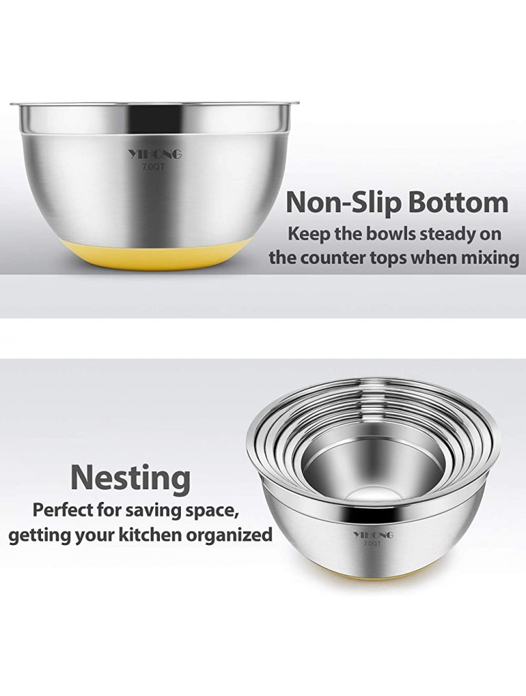 6 Pcs Stainless Steel Mixing Bowls with Lids,YIHONG Metal Nesting Mixing Bowls Set for Mixing Baking,Serving,Food Prep Size 7 5 4 3 2 1.5QT with Colorful Non-Slip Bottoms - BZ3Y26WKS