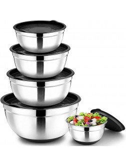 Black Mixing Bowls with Lids Set of 5  P&P CHEF Stainless Steel Black Nesting Bowl with Plastic Lid Non-slip Silicone Base & 5 Sizes 7 3.5 2.5 1.5 1 QT Great for Mixing Prepping Storing Serving - B5XIBO4K5