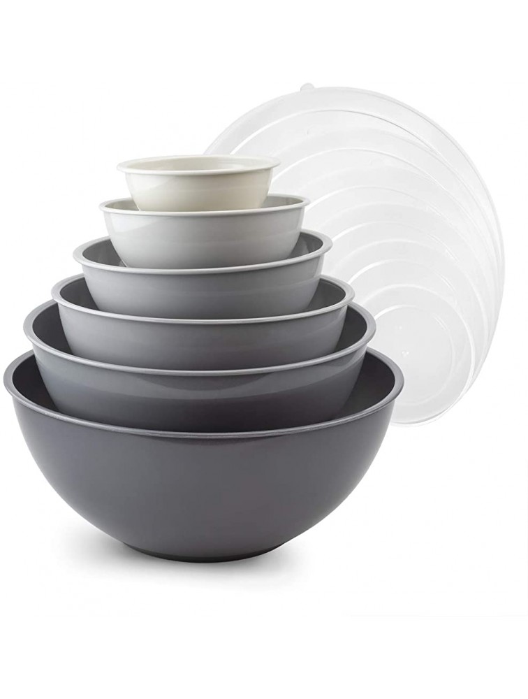 COOK WITH COLOR Plastic Mixing Bowls with Lids 12 Piece Nesting Bowls Set includes 6 Prep Bowls and 6 Lids Microwave Safe Mixing Bowl Set Gray Ombre - B4I5852GN