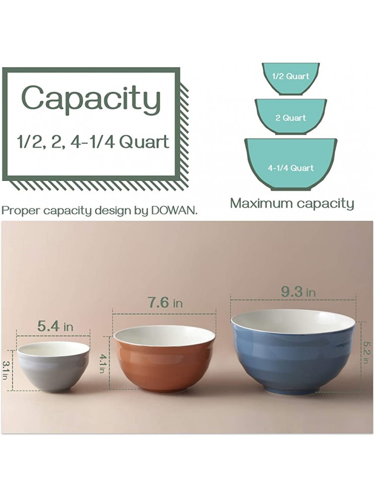 DOWAN Mixing Bowls Set of 3 4.25 2 0.5 Qt Ceramic Mixing Bowls Easy-Grip & Stability Design Mixing Bowls for Kitchen Nesting Bowls for Space Saving Storage Versatile for Cooking Baking Prepping - BRBDJMEI0