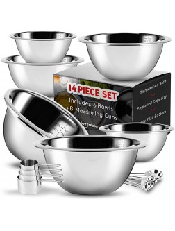 JoyTable 14 Piece Mixing Bowls With Measuring Cups And Spoons Set Premium Stainless Steel Mixing Bowls Set Nesting & Stable Metal Mixing Bowls Great For Kitchen Baking Cooking Or Prep - BGWNG54W8