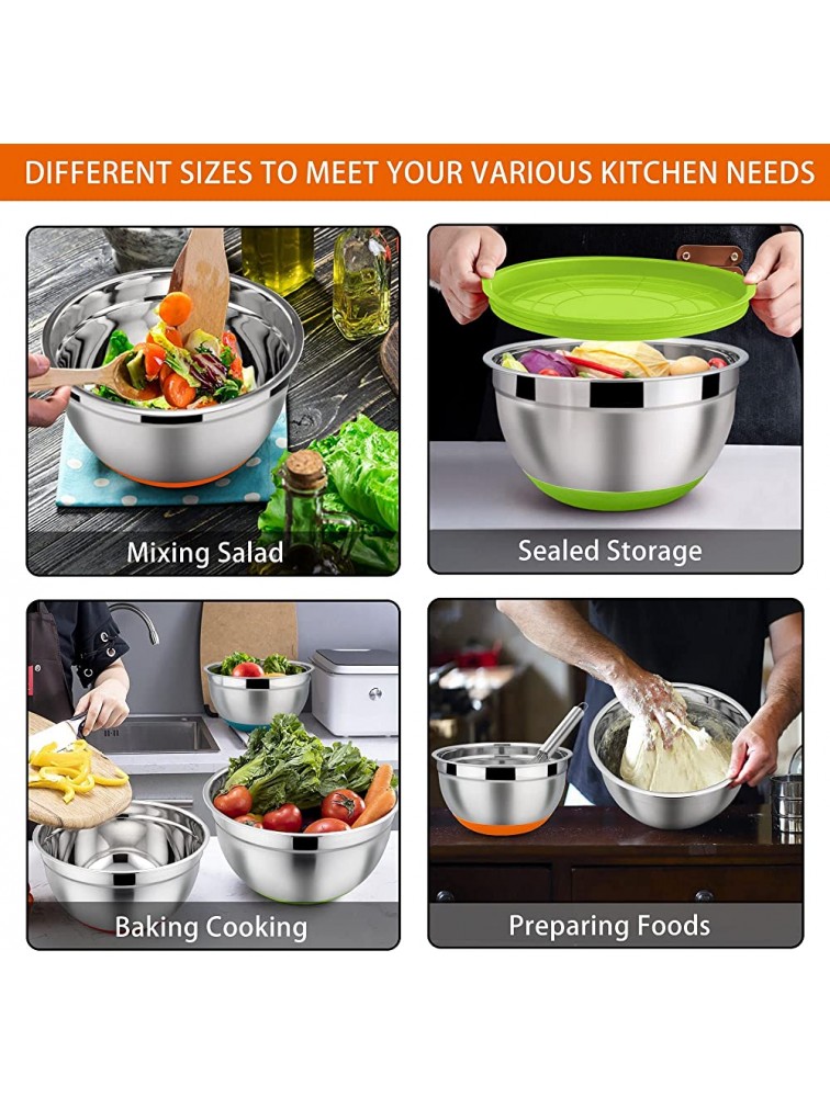 LIANYU Stainless Steel Mixing Bowls Set of 6 Nesting Mixing Bowl with Airtight Lids Size 7 3.5 2.5 2 1.5 1QT Large Metal Bowls for Baking Cooking Food Storage Non-slip Bottom Colorful - BPKXMF7V1