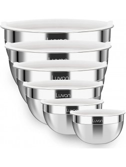 Luvan Mixing Bowl with Airtight Lids Set of 61,1.5,1.9,2.6 ,3.4,4.2QT 18 10 304 Stainless Steel Metal Nesting Bowls for Space Saving Storage,BPA-Free Lids Great for Mixing ,Baking Prepping - BXEW54BVN