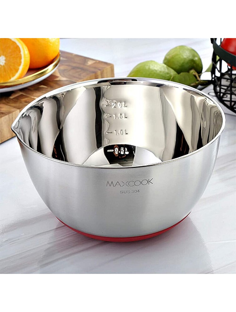 MAXCOOK Stainless Steel Salad Mixing Bowl 2.2Quart Inside Measurement Non Slip Silicone Bottom Nesting Metal Mixing Bowl for Cooking Baking Prepping Mixing Gift 1 Piece Max capacity 3.2Quart - BVJA4N0WN