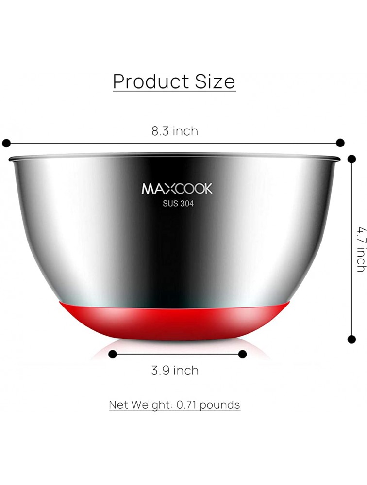 MAXCOOK Stainless Steel Salad Mixing Bowl 2.2Quart Inside Measurement Non Slip Silicone Bottom Nesting Metal Mixing Bowl for Cooking Baking Prepping Mixing Gift 1 Piece Max capacity 3.2Quart - BVJA4N0WN