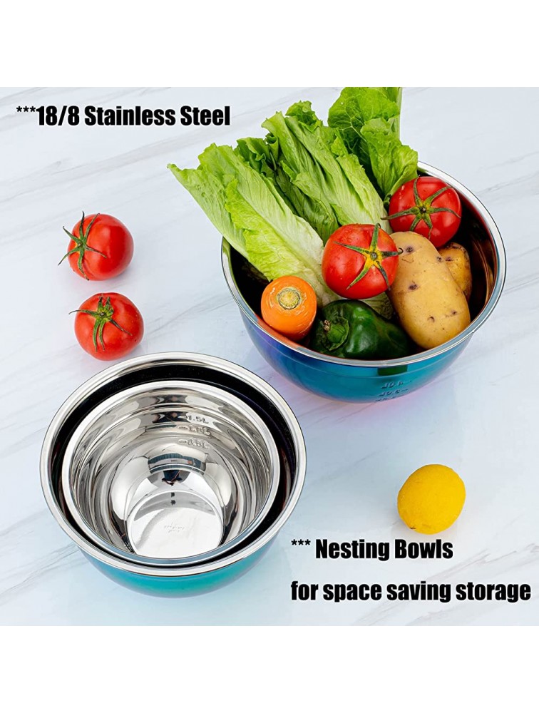 Mixing Bowl Set 18 8 Stainless Steel Rainbow Salad Bowls 3 Piece Colorful Nesting Bowl Deep for Chef Prep Cooking Baking Salad Fruit Food Preparation Iridescent Cake Measure Bowl 1.5 L 2.5L 4L - BS6LQ2SDV