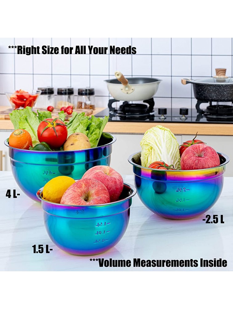 Mixing Bowl Set 18 8 Stainless Steel Rainbow Salad Bowls 3 Piece Colorful Nesting Bowl Deep for Chef Prep Cooking Baking Salad Fruit Food Preparation Iridescent Cake Measure Bowl 1.5 L 2.5L 4L - BS6LQ2SDV