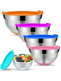 Mixing Bowls With Lids Set,5 Piece Stainless Steel Metal Set,Mixing Bowls With Lids,Nesting Bowls For Kitchen,Colorful Non-Slip Silicone Bottoms Size 5 3.6 2.6 2.1 1.5Qt,Great For Serving Bowls - BTX89UTW3