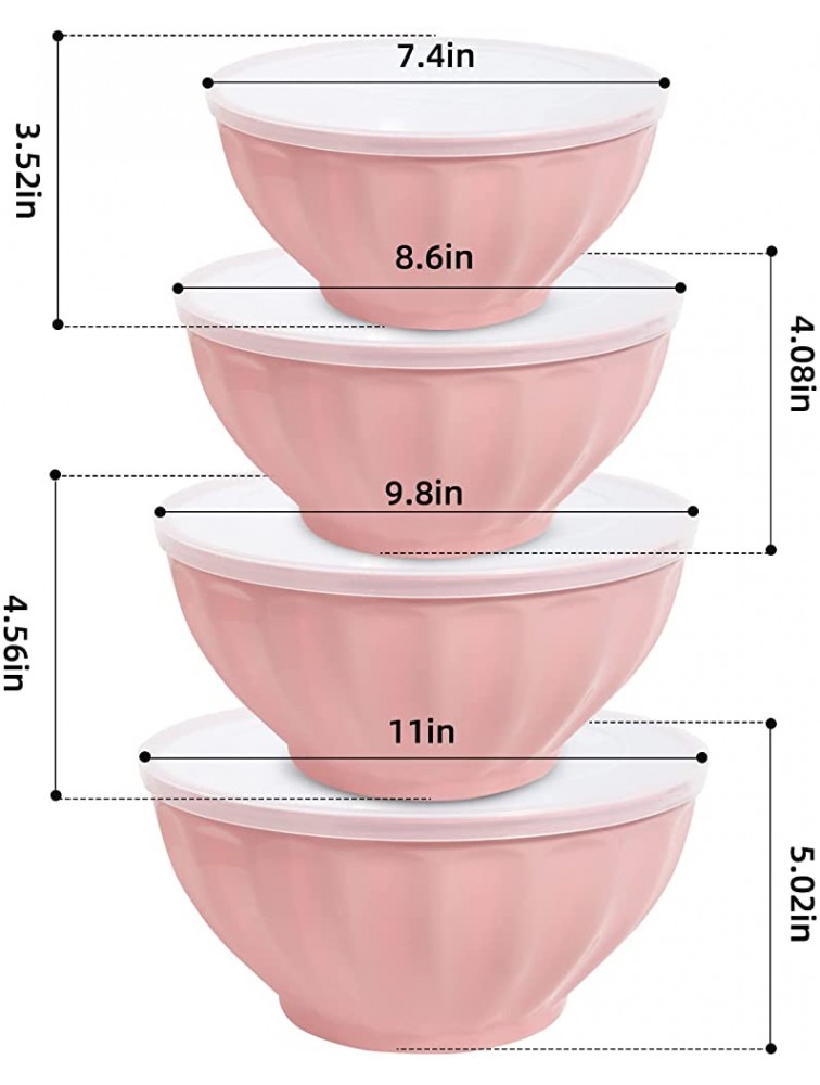 Mixing Bowls with Lids Set,Serving Bowls for Kitchen,Mixing Bowl Set,9Piece Nesting Plastic Salad Bowl,Includes 4 Prep microwave safe Bowls with Lid and Egg Whisk,Pink,JCXivan - BYWC3NGFS