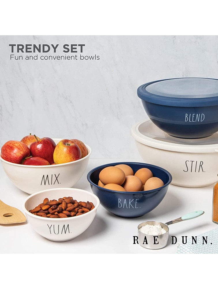 Rae Dunn Mixing Bowls with Lids 10 Piece Plastic Nesting Bowls Set includes 5 Prep Bowls and 5 Lids - BV5M89I36