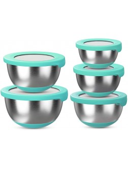 Stainless Steel Mixing Bowls with Lids Set of 5 – Kitchen Nesting Bowl for Serving Salad Marinating Dough Baking & Food Storage – Colorful Nonslip Bottoms – Stackable & Space Saving Green - BKC7MGGFW