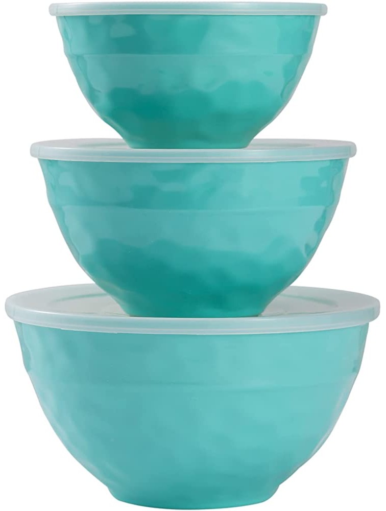 TP Mixing Bowl Set with Lids 6-Piece Nesting Bowls Set for Pasta Baking Salad Mixing Set of 3 Glossy Turquoise - BC0NSZPSY