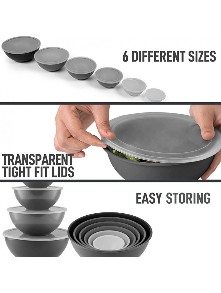 Zulay Kitchen 12 Piece Plastic Mixing Bowls With Lids Set Colorful Mixing Bowls For Kitchen Nesting Plastic Mixing Bowl Set With 6 Prep Bowls and 6 Lids Microwave and Freezer Safe Gray Ombre - B2OLOV5MO
