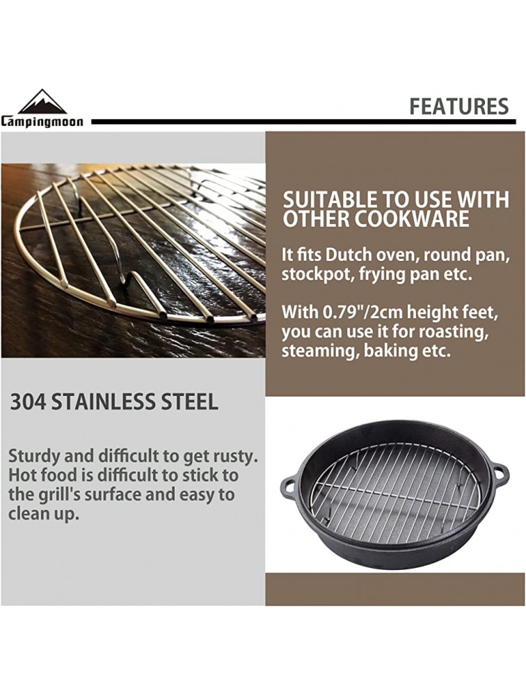 CAMPINGMOON φ9.45inch φ24cm Round Stainless Steel Roasting Baking Steaming Cooling Rack Cooking Grid Grill Fits for 12-inch Dutch Oven W24 - BJULEMMUO