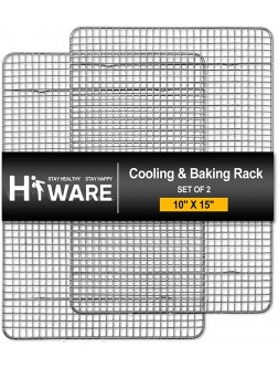 Hiware 2-Pack Cooling Racks for Baking 10" x 15" Stainless Steel Wire Cookie Rack Fits Jelly Roll Sheet Pan Oven Safe for Cooking Roasting Grilling - BAF8M046J