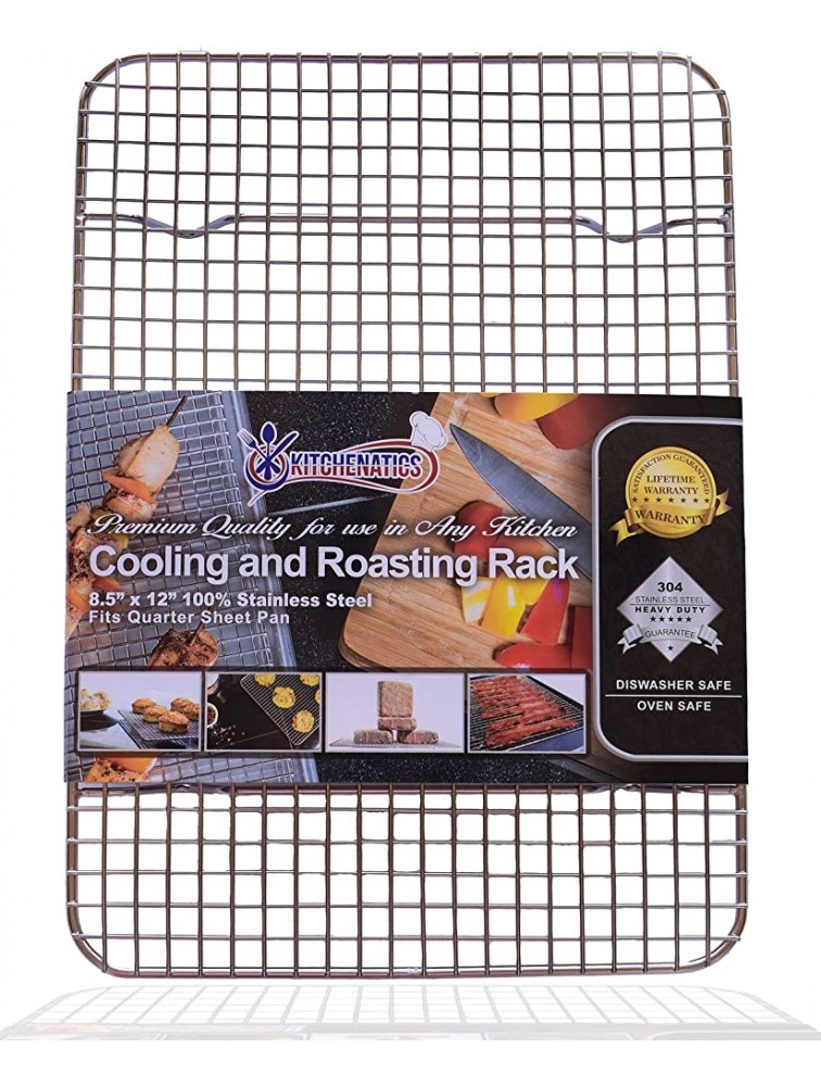 KITCHENATICS 100% Stainless Steel Roasting & Cooling Rack Small Baking Rack for Quarter Sheet Pan Oven Rack for Cooking w Thick Wire Grid Oven Grill & Dishwasher Safe Patented 8.5" x 12" - B07BWXDYM