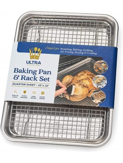 Oven-Safe Baking Pan with Cooling Rack Set Quarter Sheet Pan Size Includes Premium Aluminum Baking Sheet and 100% Stainless Steel Baking Rack for Oven Durable Easy Clean Commercial Quality - BA1F57IFN
