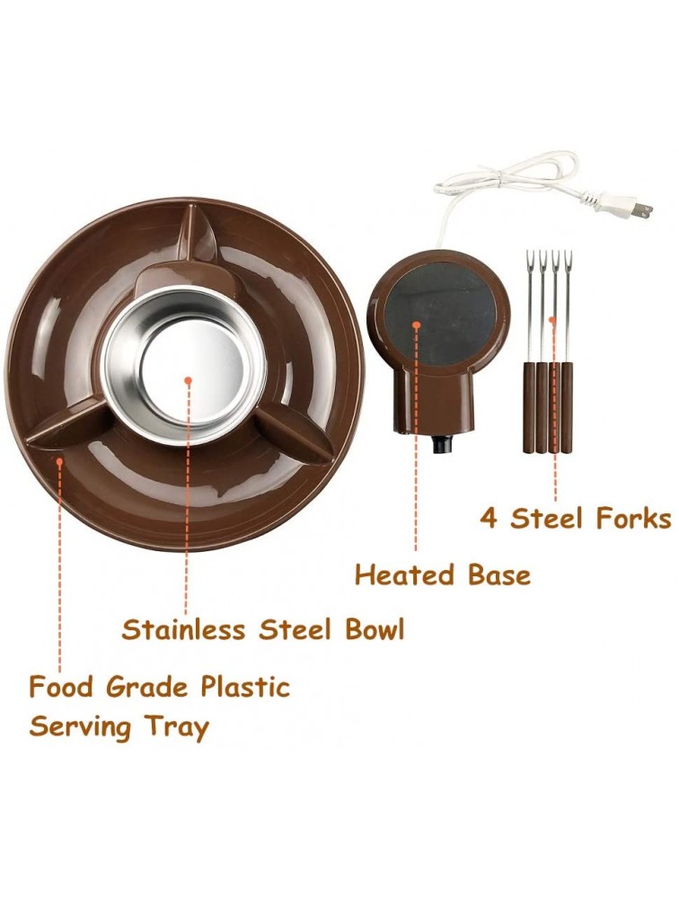 Chocolate Fondue Maker 110V Electric Chocolate Melting Pot Set with Stainless Steel Bowl Serving Tray 4 Steel Forks Brown - BNN8TPJKX