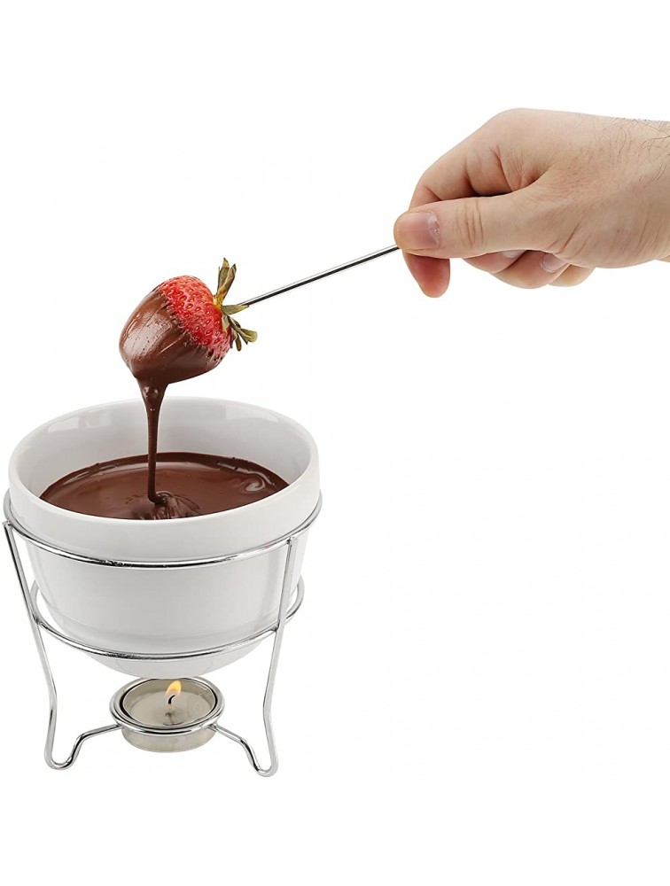 Elegant Chocolate Fondue Pot Butter warmer Bowl Set with 4 Dipping Forks & Tea Light Holder – For the Perfect Melted Chocolate & Cheese Serving – fondue set Dishwasher And Microwave Safe 16 oz. - BBP19YV1E