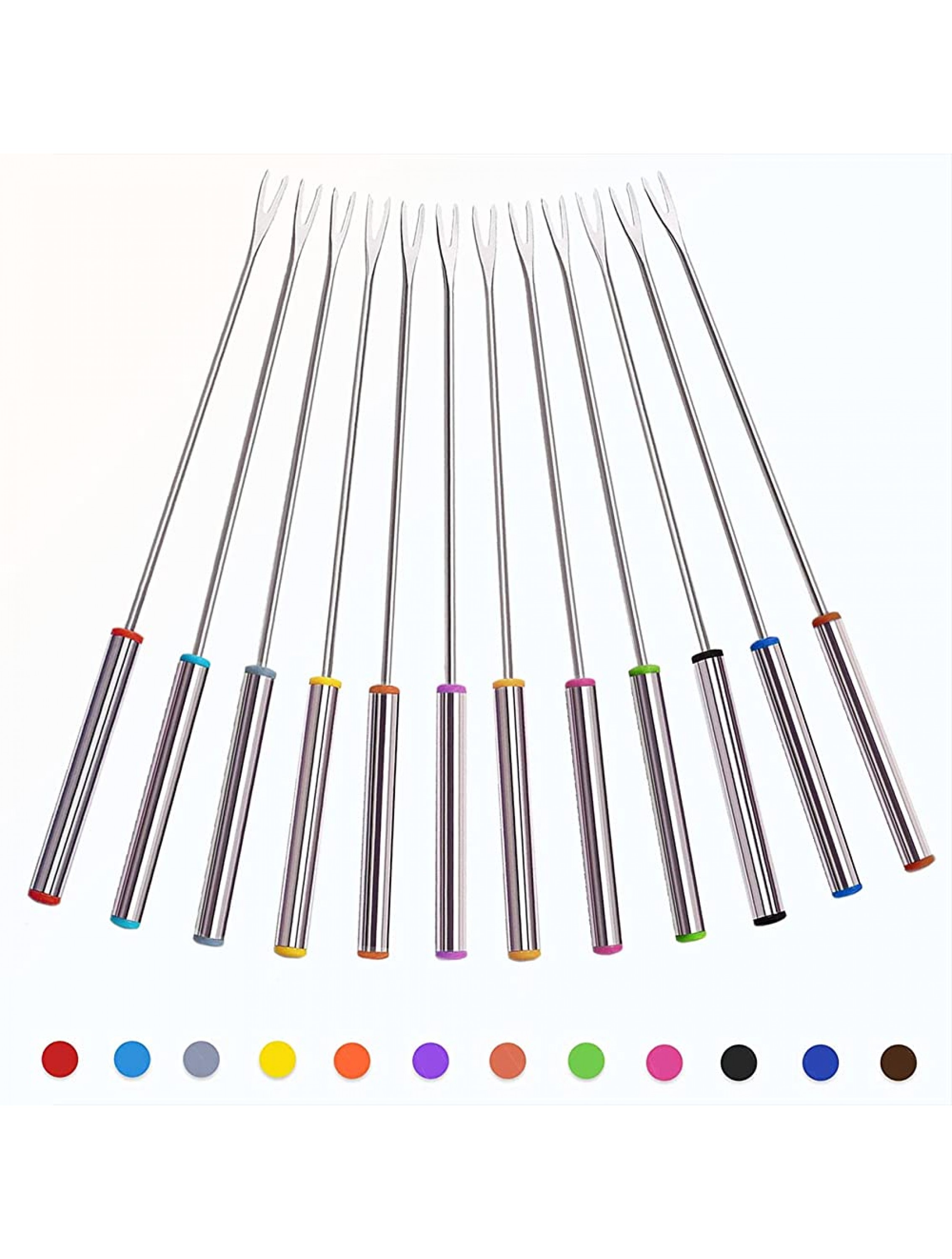 Fondue Forks Set 12 Color Coding Stainless Steel Meat Forks with Heat Resistant Handle Length 9.5 inch - BUYMYCGMR