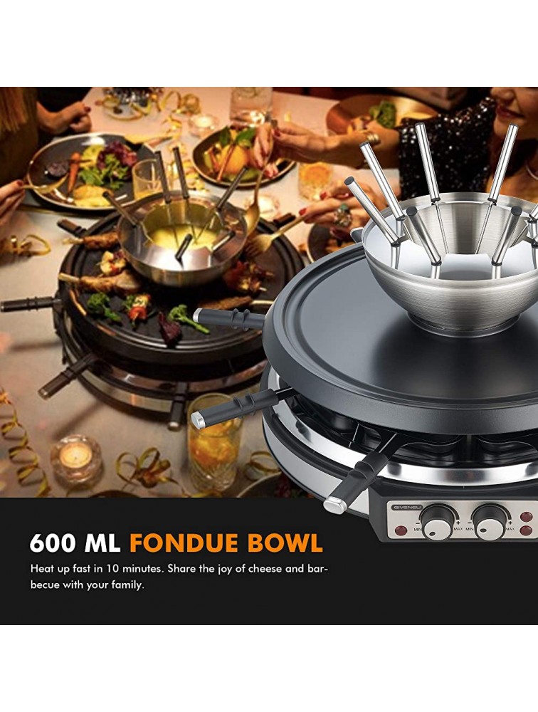 GIVENEU Electric Fondue Pot Sets with BBQ Grill 1500W Fondue Pots with 8 Forks and Electric Raclette BBQ Grill Dual Adjustable Thermostats Perfect Fondue Grill Combo for 8 People Serve - BAAWZBZ23