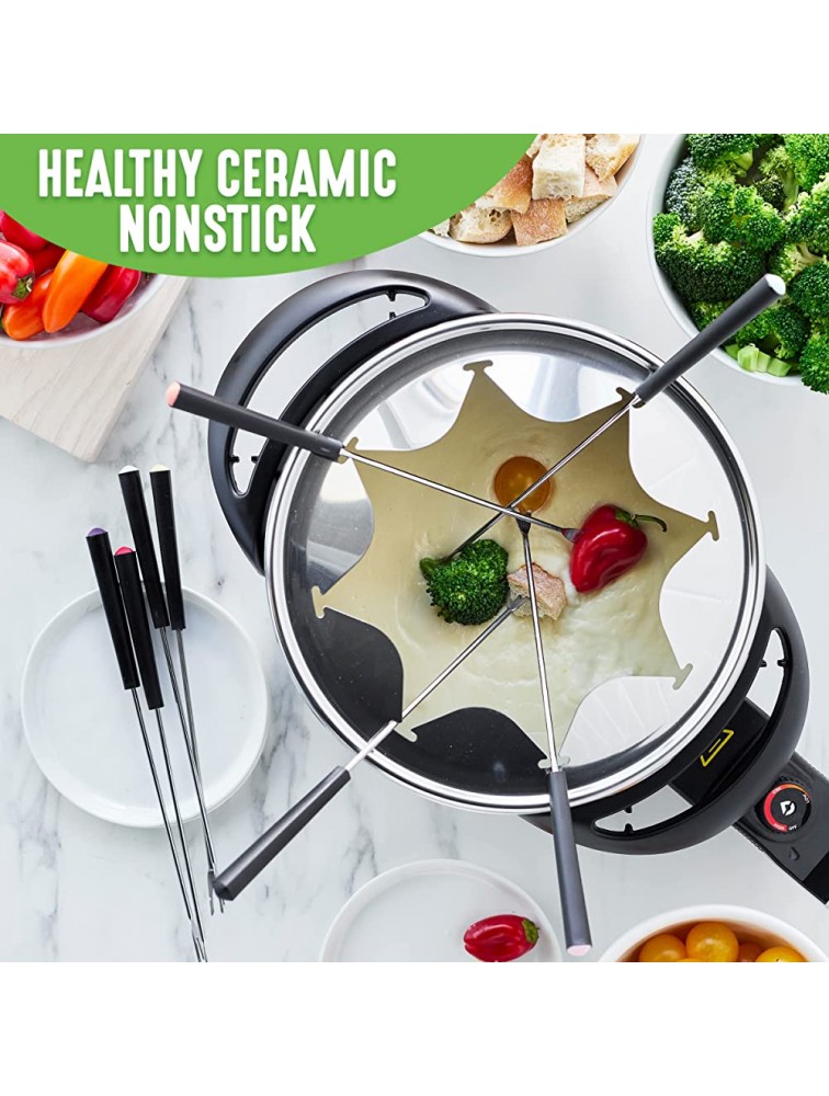 GreenLife 14 Cup Electric Fondue Maker Pot Set For Cheese Chocolate and Meat 8 Color Coded Forks Healthy Ceramic Nonstick Adjustable Temperature Control Dishwasher Safe Parts PFAS-Free Pink - BRKNY0H6N