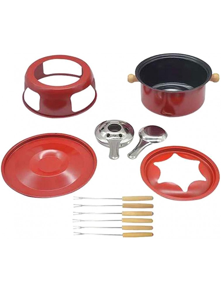 YQWY Cast Iron Foundue Set Multifunctional Steel Ice Cream Chocolate Cheese Hot Pot Melting Pot Fondue Set Kitchen Accessories for Cheese Meat Chocolate Broth-Red - BBBCE67KZ