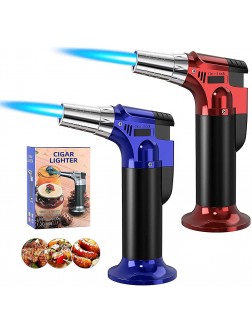 2 PackButane Torch,Kitchen torch Cooking Torch with Lock Adjustable Flame Refillable Mini Blow Torch Lighter for BBQ Baking Brulee Creme Crafts and SolderingButane Gas Not IncludedRed Blue - BMTPF106O