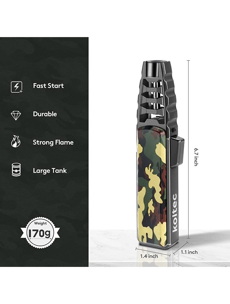 KOLTEC Butane Torch Outdoor Windproof Cooking Torch Lighter Refillable Adjustable Jet Flame Kitchen Butane Lighter with Safety and Fire Lock Gift Box Package Gas Not Included Camouflage - BOLORATEF