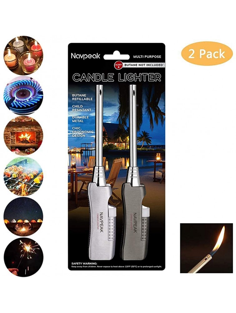 Navpeak Lighter Pack Long Neck Candle Lighter Butane Gas Refillable for Cooking BBQs Fireworks Kitchen Fireplace Pilot Stove,2 PackButane Included - BQWUQ0N2E